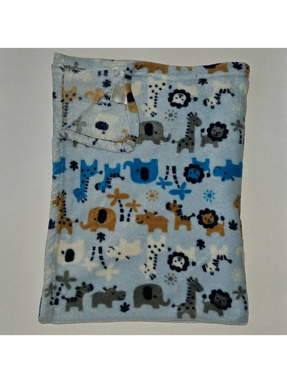 Baby Gear Blue Fleece Blanket Elephant Lion Hippo Giraffe Zebra Gray Brown White